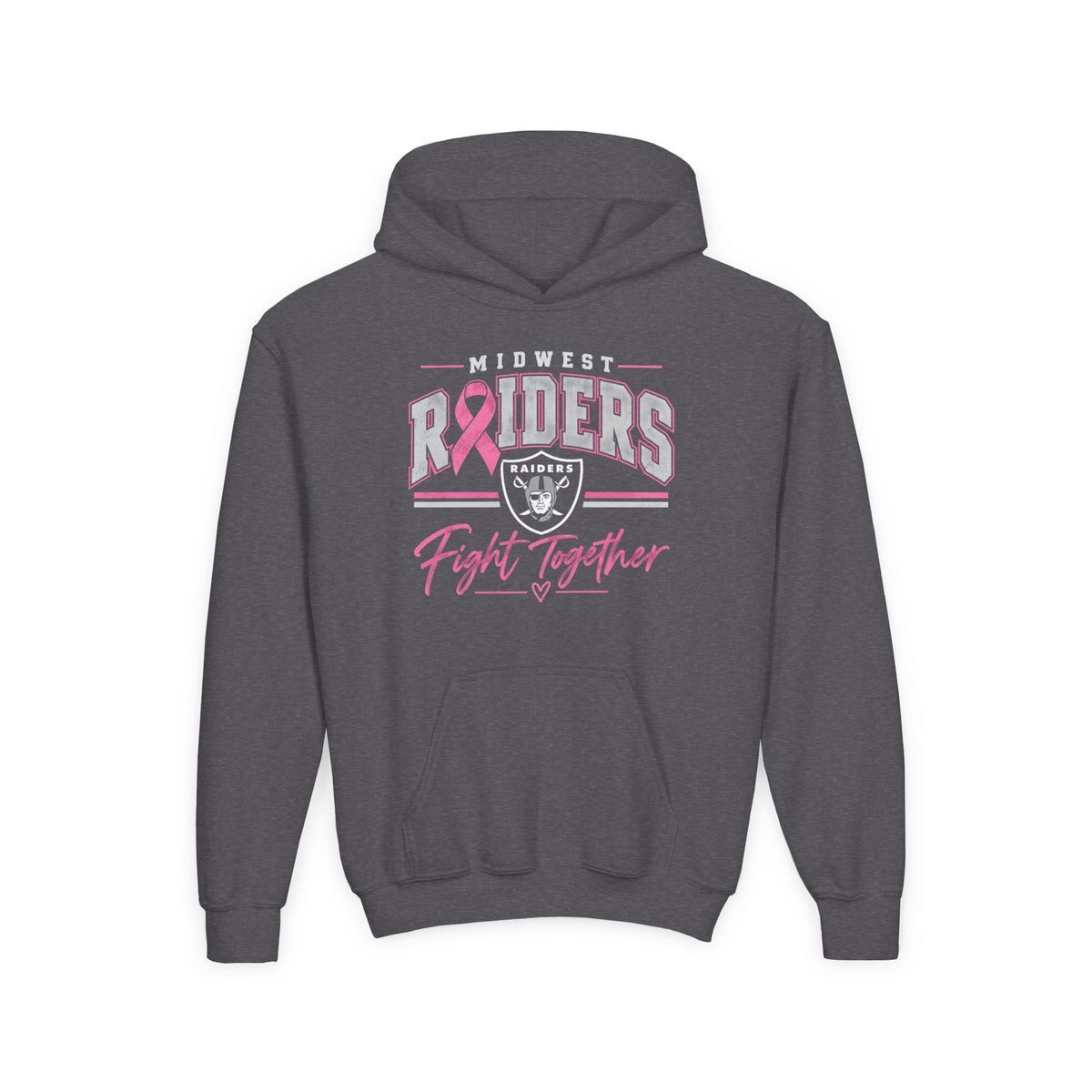 Midwest Raiders Fight Together Breast Cancer Support Youth Kangaroo Hoodie
