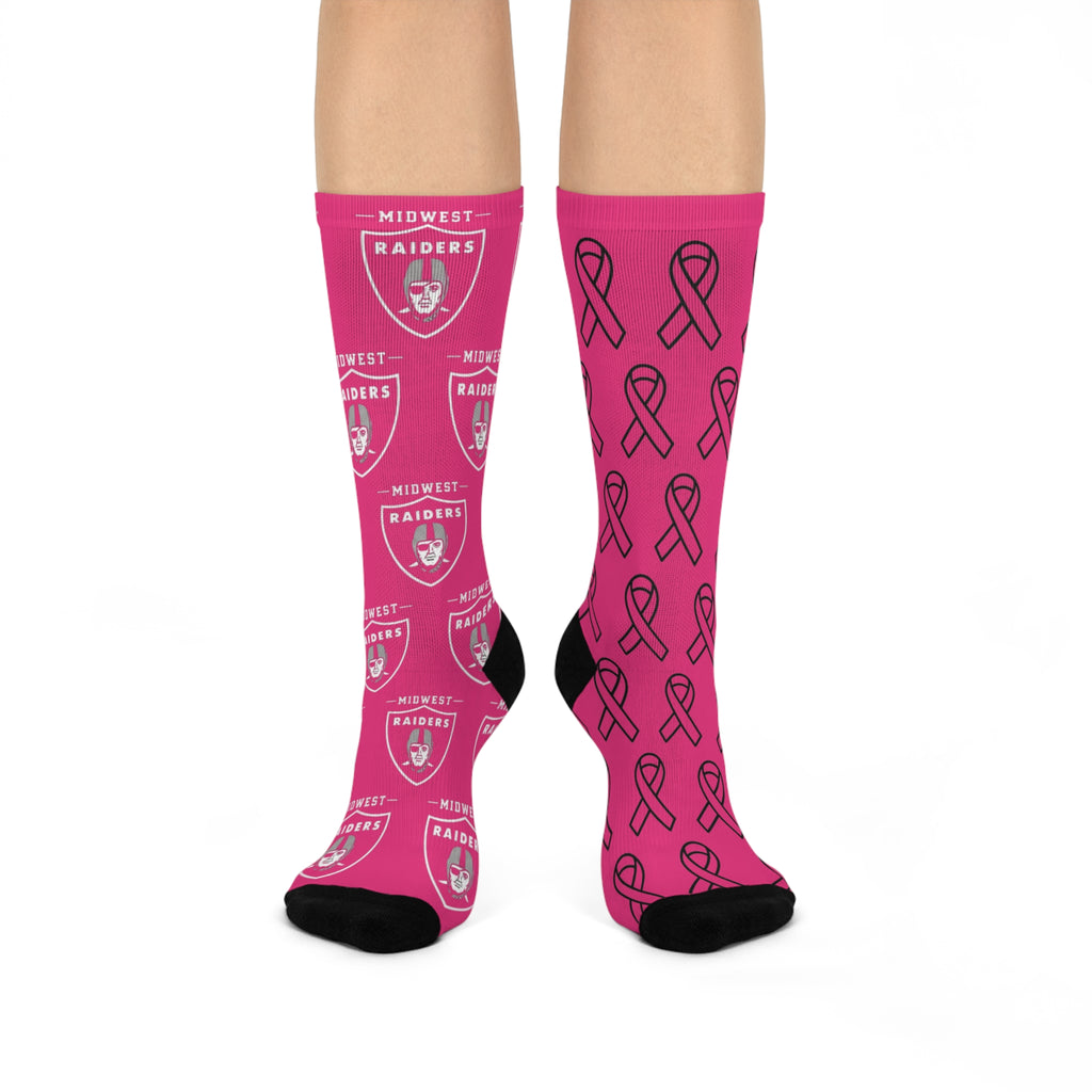 Pink Awareness Ribbon Crew Socks — Cushioned Breast Cancer Support Socks