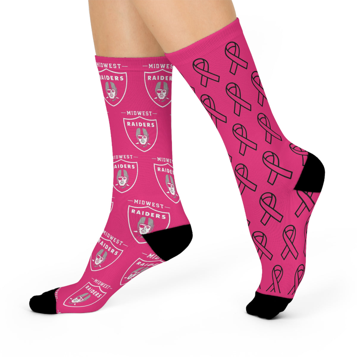 Pink Awareness Ribbon Crew Socks — Cushioned Breast Cancer Support Socks